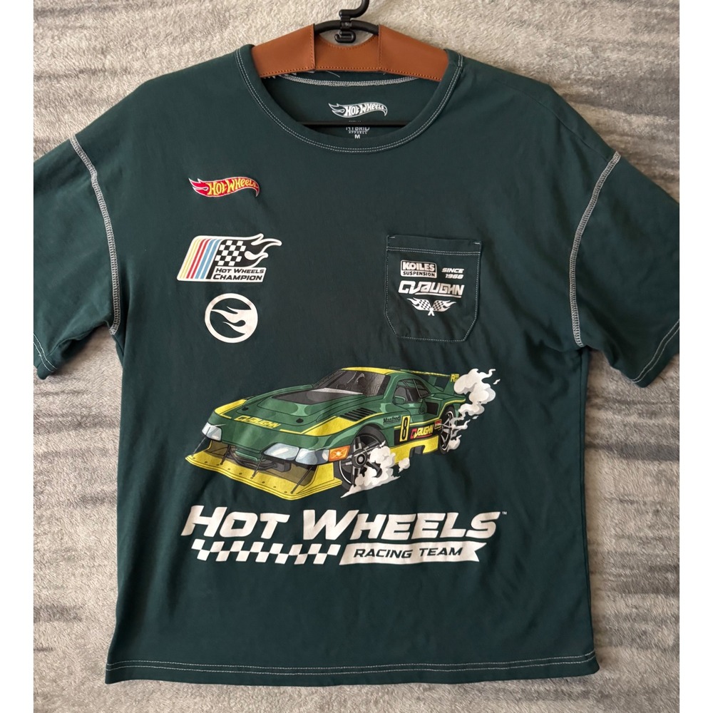Hot Wheels Racing Team Graphic T-Shirt Mens Medium Green Contrast Stitch Hybrid